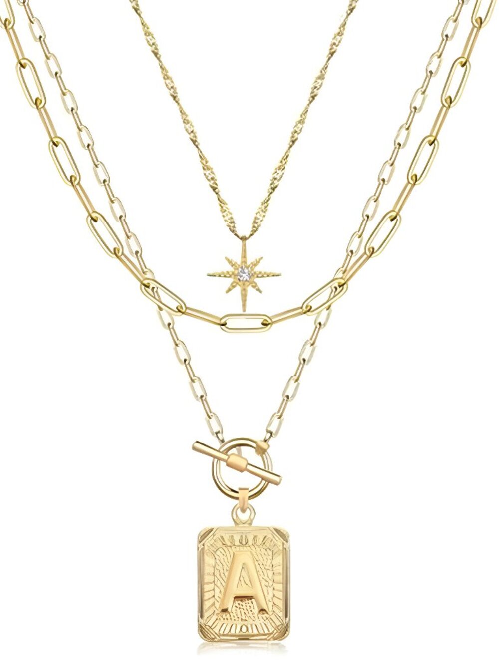 Layered Initial Necklaces for Women Trendy, 14K Gold Plated Brass